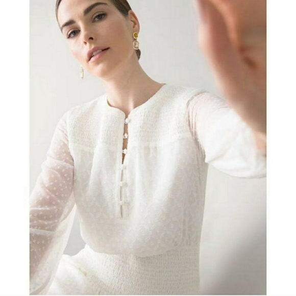 While House black Market Ivory White Smocked Blouson Dress Sz Small, Retail $160 - Picture 11 of 12